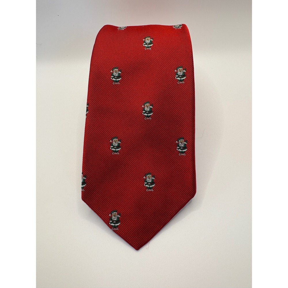 Filling's Lancaster Mens Silk Christmas Tie Red Green Santa Claus Holiday 3.25"